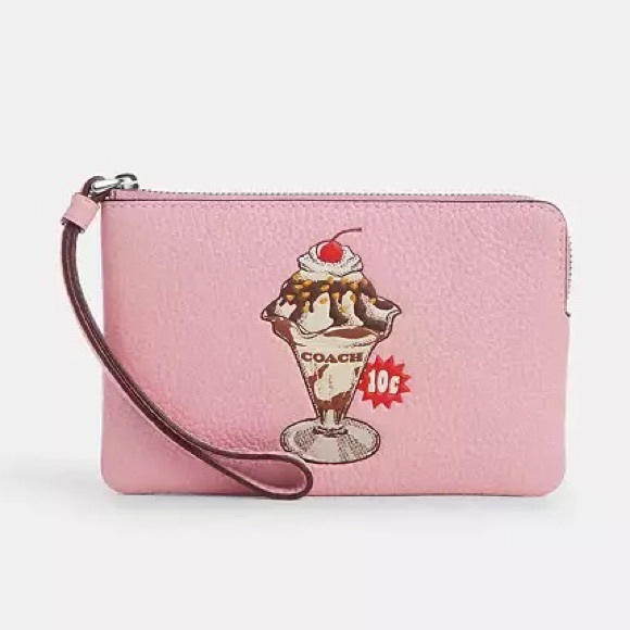 New! SOLDOUT COACH Corner Zip Wristlet with Sundae Icecream print - Picture 1 of 2